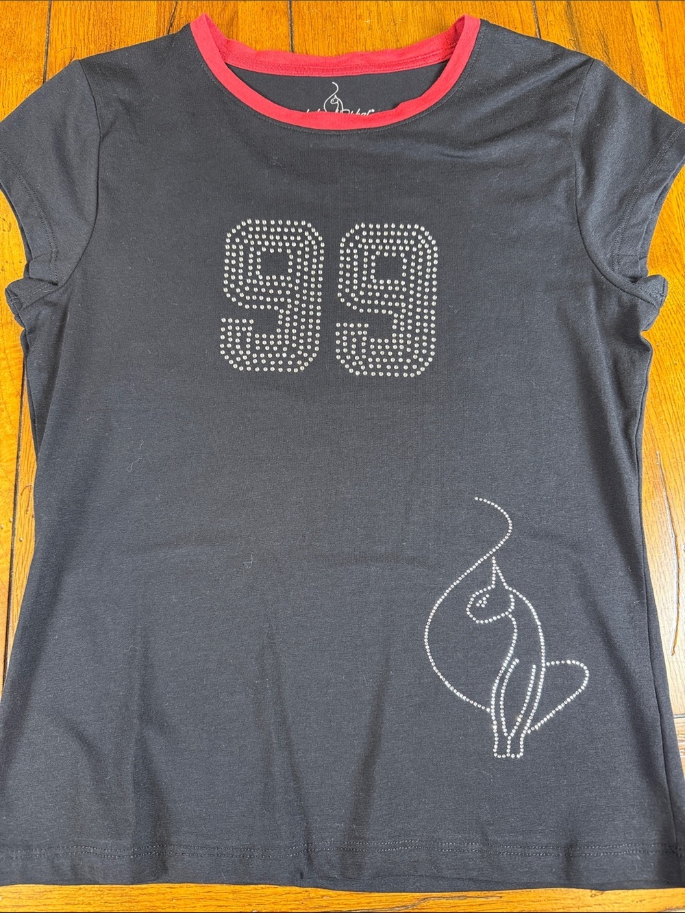 Baby Phat Black Baseball Tee Rhinestone Logo Size Large NWOT